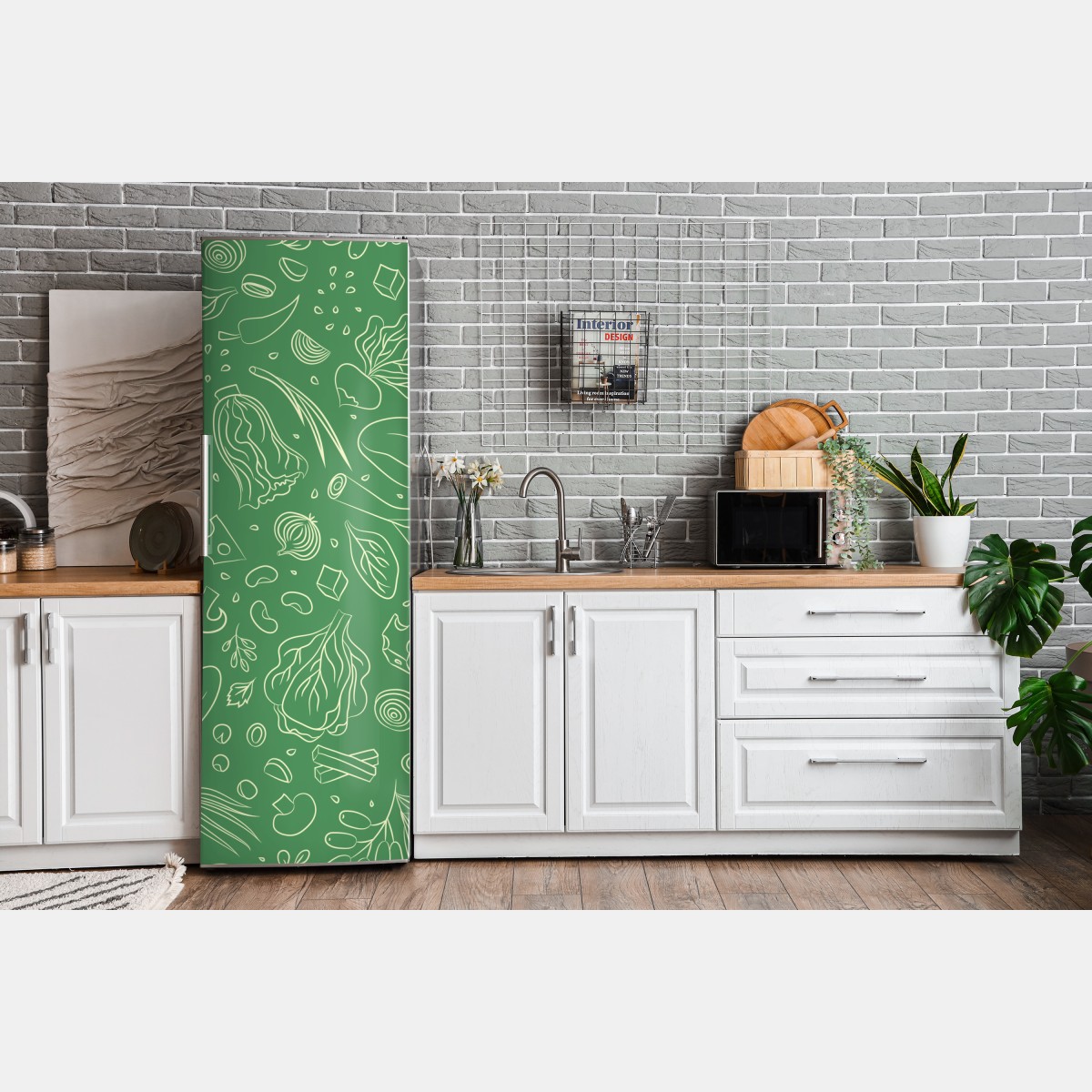Naklejka na lodówkę zielony wzór z warzywami – Wallissimo® Naklejka na lodówkę zielony wzór z warzywami – Wallissimo®