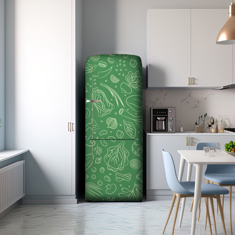 Naklejka na lodówkę zielony wzór z warzywami – Wallissimo® Naklejka na lodówkę zielony wzór z warzywami – Wallissimo®