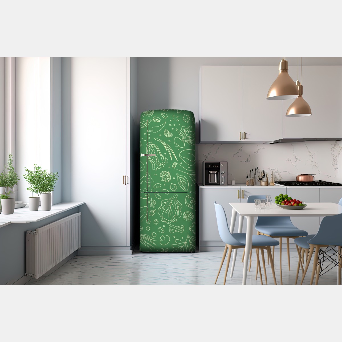 Naklejka na lodówkę zielony wzór z warzywami – Wallissimo® Naklejka na lodówkę zielony wzór z warzywami – Wallissimo®