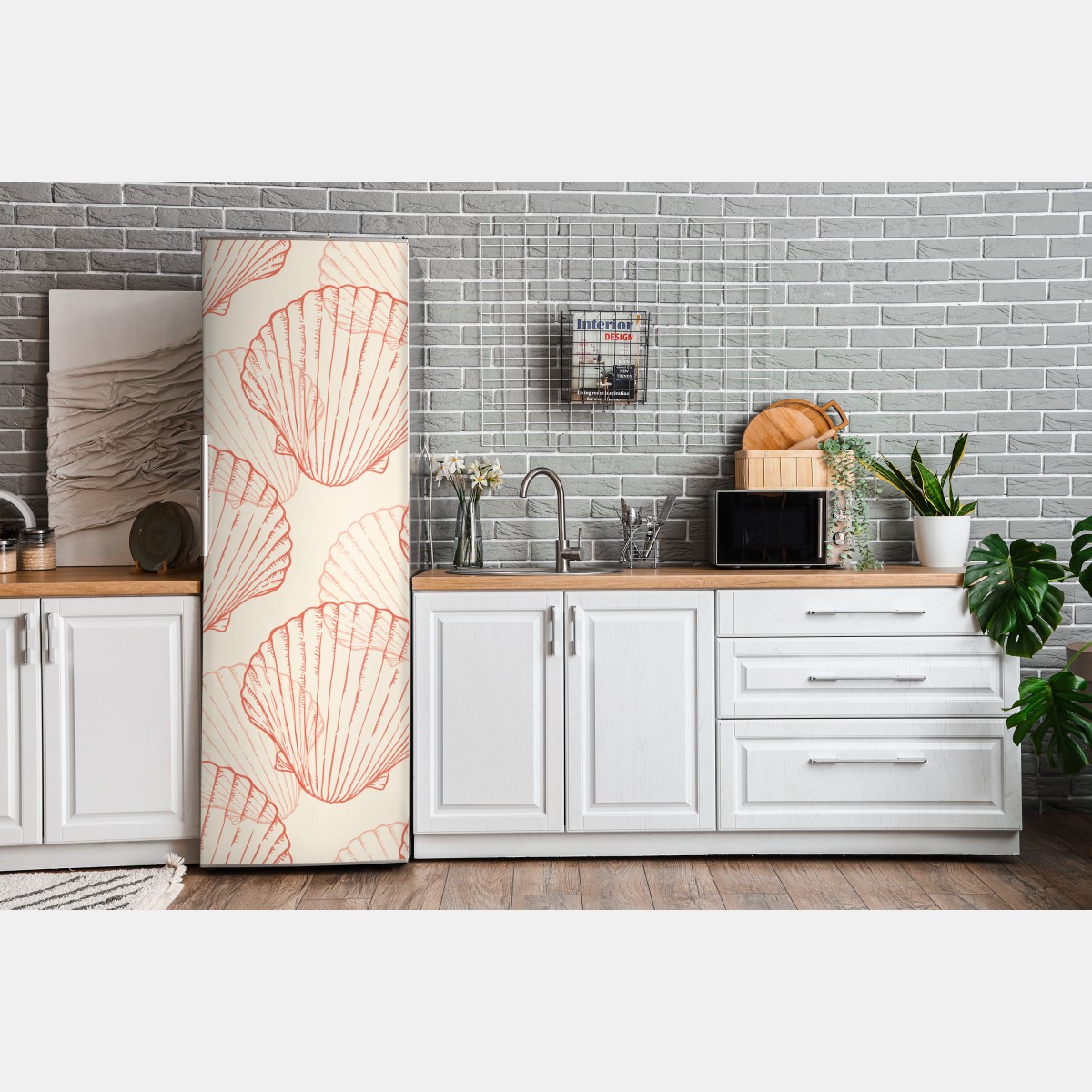 Naklejka na lodówkę koralowy wzór muszli przegrzebek – Wallissimo® Naklejka na lodówkę koralowy wzór muszli przegrzebek – Wallissimo®
