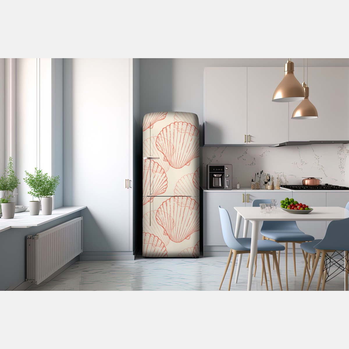 Naklejka na lodówkę koralowy wzór muszli przegrzebek – Wallissimo® Naklejka na lodówkę koralowy wzór muszli przegrzebek – Wallissimo®