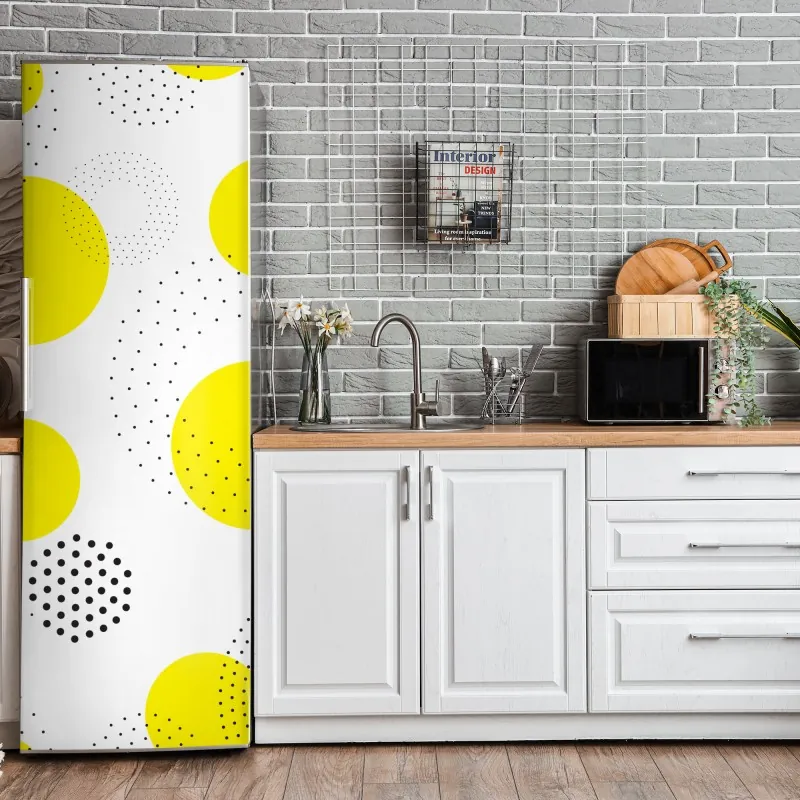 Naklejka na lodówkę jasny żółty wzór w kropki do pokoju – Wallissimo® Naklejka na lodówkę jasny żółty wzór w kropki do pokoju – Wallissimo®
