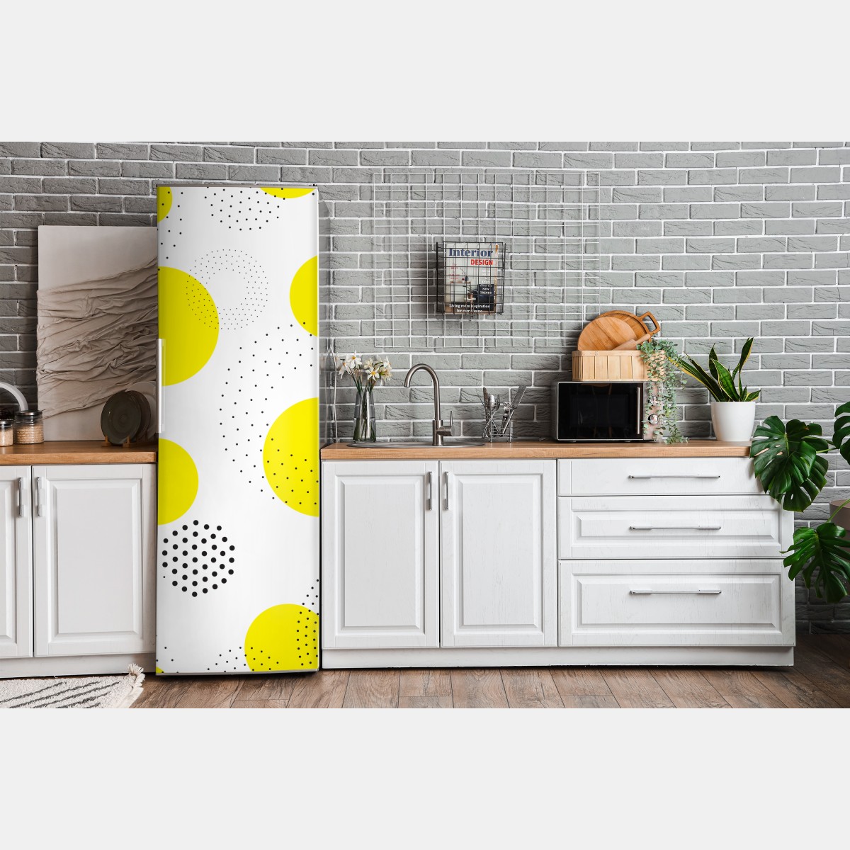 Naklejka na lodówkę jasny żółty wzór w kropki do pokoju – Wallissimo® Naklejka na lodówkę jasny żółty wzór w kropki do pokoju – Wallissimo®