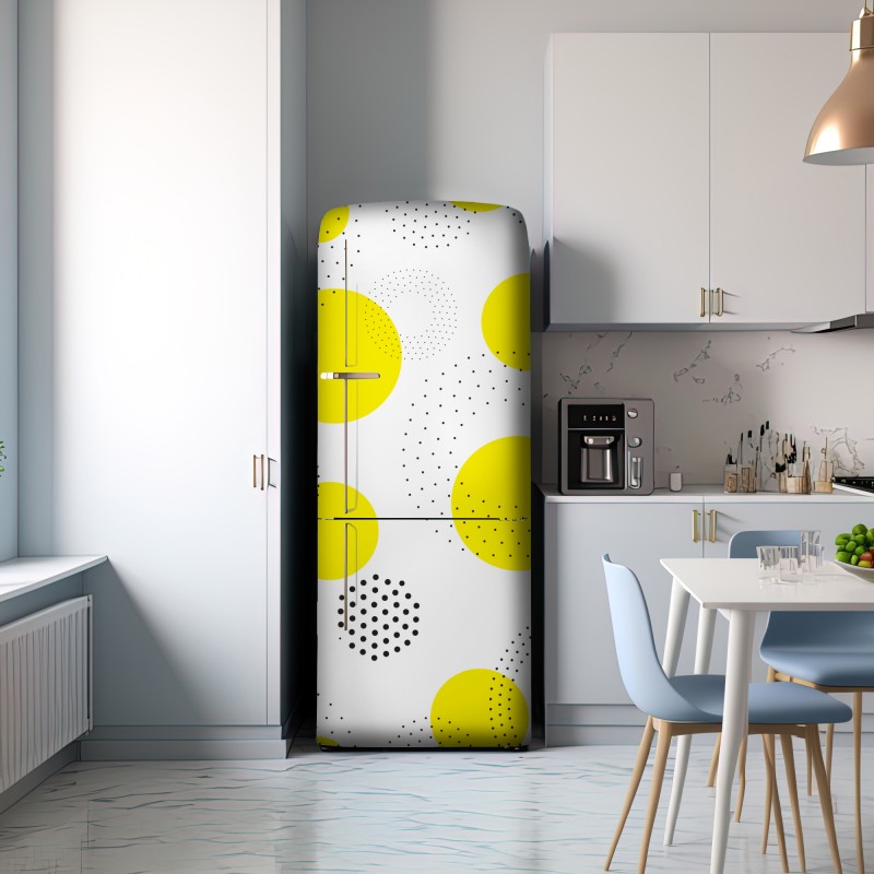 Naklejka na lodówkę jasny żółty wzór w kropki do pokoju – Wallissimo® Naklejka na lodówkę jasny żółty wzór w kropki do pokoju – Wallissimo®