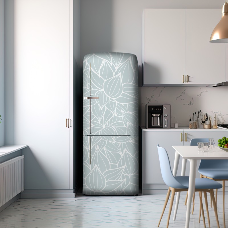 Naklejka na lodówkę delikatny turkusowy wzór liści – Wallissimo® Naklejka na lodówkę delikatny turkusowy wzór liści – Wallissimo®