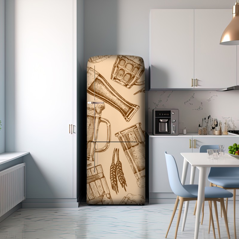 Naklejka na lodówkę retro wzór z kuflami piwa – Wallissimo® Naklejka na lodówkę retro wzór z kuflami piwa – Wallissimo®
