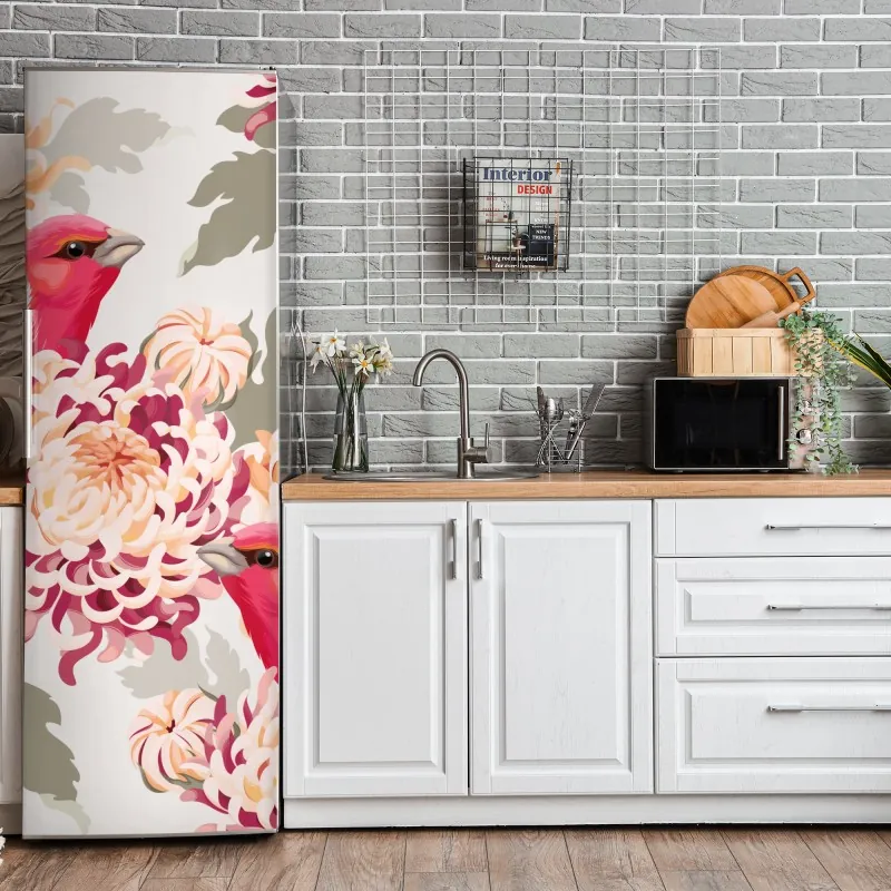 Naklejka na lodówkę tropikalny wzór z ananasami na żółtym tle – Wallissimo®