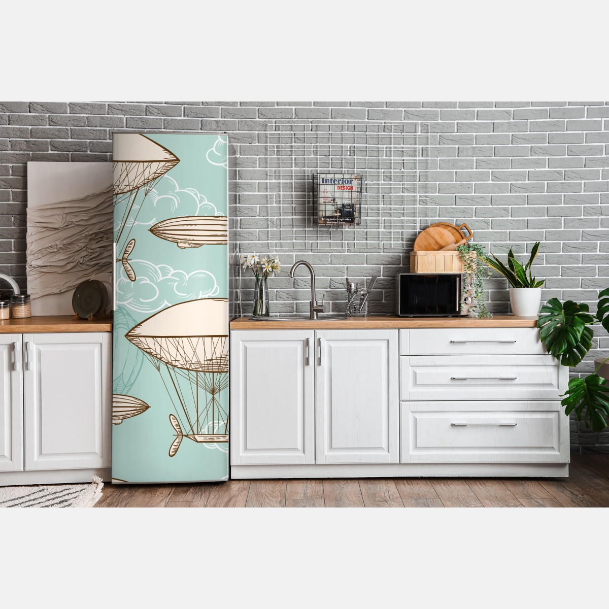 Naklejka na lodówkę wzór ze starymi sterowcami i balonami – Wallissimo® Naklejka na lodówkę wzór ze starymi sterowcami i balonami – Wallissimo®