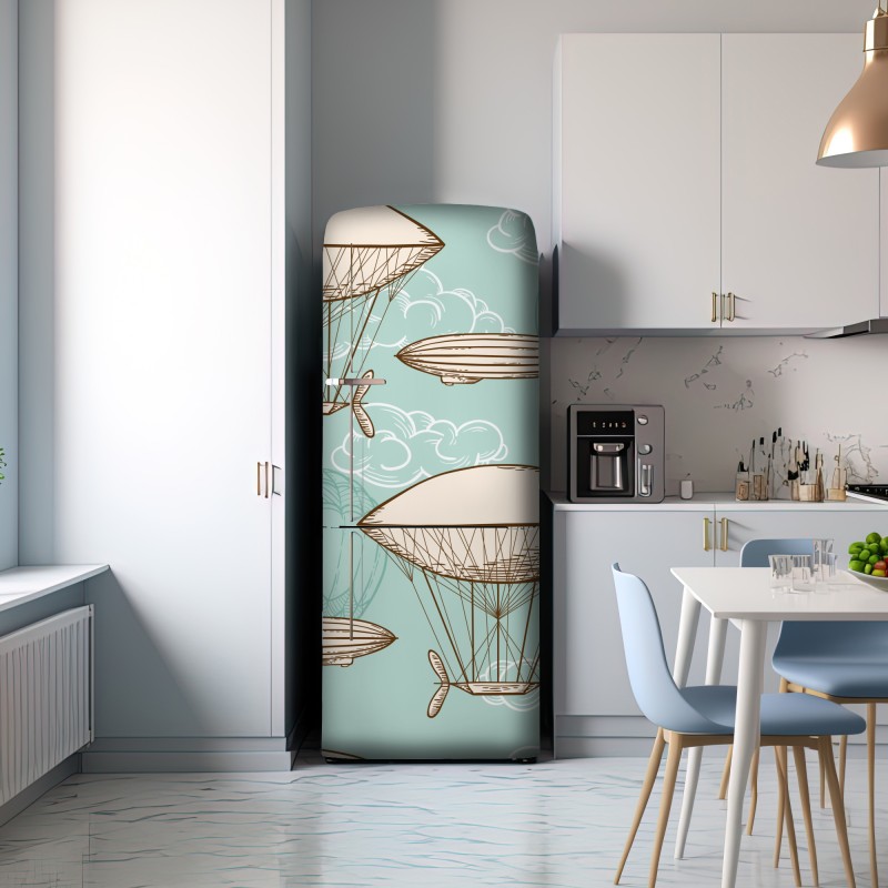 Naklejka na lodówkę wzór ze starymi sterowcami i balonami – Wallissimo® Naklejka na lodówkę wzór ze starymi sterowcami i balonami – Wallissimo®