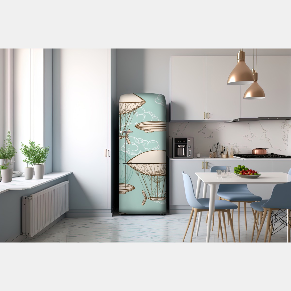 Naklejka na lodówkę wzór ze starymi sterowcami i balonami – Wallissimo® Naklejka na lodówkę wzór ze starymi sterowcami i balonami – Wallissimo®