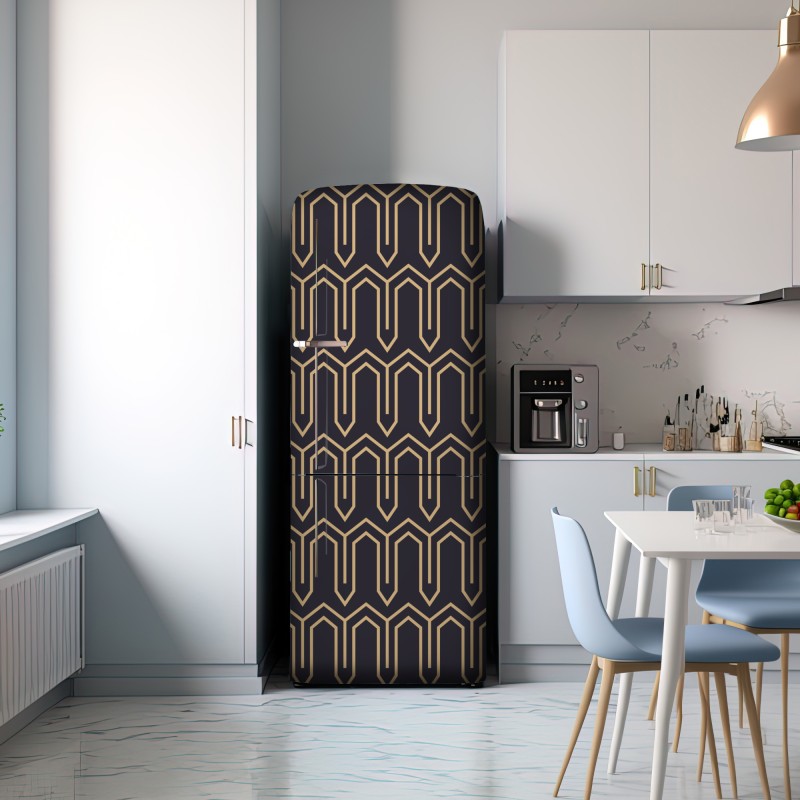 Naklejka na lodówkę art deco geometryczny wzór w złocie na czarnym tle – Wallissimo® Naklejka na lodówkę art deco geometryczny wzór w złocie na czarnym tle – Wallissimo®
