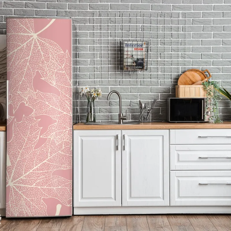 Naklejka na lodówkę różowa papuga i chryzantema - botaniczny motyw – Wallissimo®