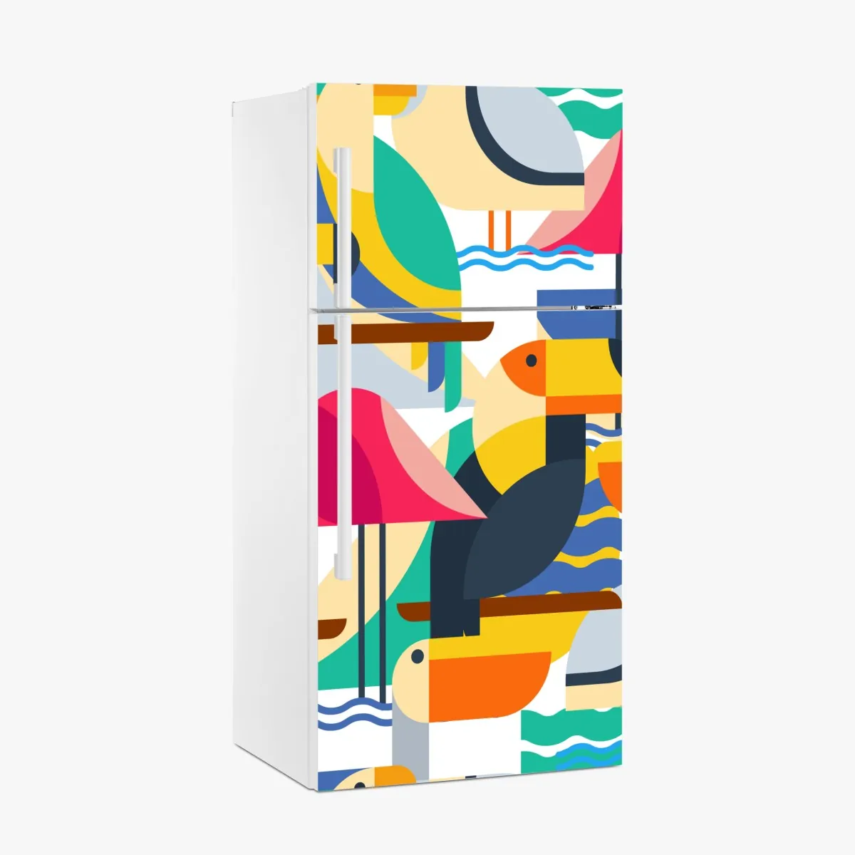 Naklejka na lodówkę tropikalny geometryczny wzór ptaków – Wallissimo® Naklejka na lodówkę tropikalny geometryczny wzór ptaków – Wallissimo®
