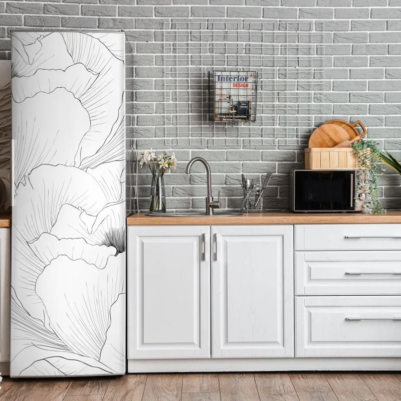 Naklejka na lodówkę abstrakcyjny falisty wzór w turkusie i koralu – Wallissimo®