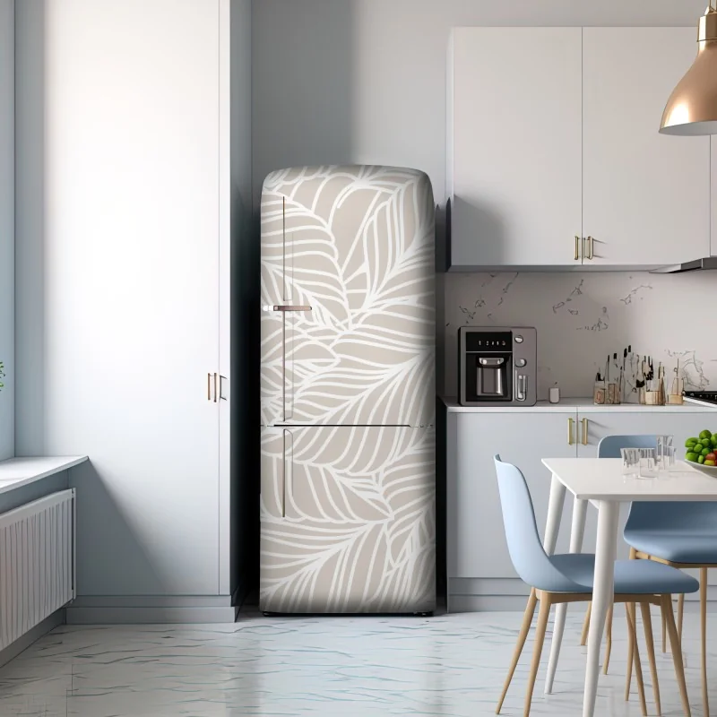 Naklejka na lodówkę beżowy botaniczny wzór liści – Wallissimo® Naklejka na lodówkę beżowy botaniczny wzór liści – Wallissimo®