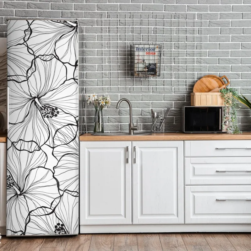 Naklejka na lodówkę delikatne złote róże — elegancki wzór kwiatowy – Wallissimo®