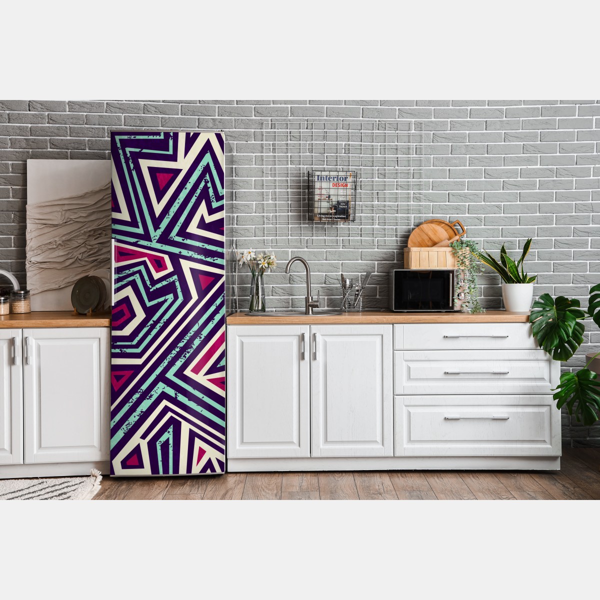 Naklejka na lodówkę odważny geometryczny wzór z trójkątami – Wallissimo® Naklejka na lodówkę odważny geometryczny wzór z trójkątami – Wallissimo®