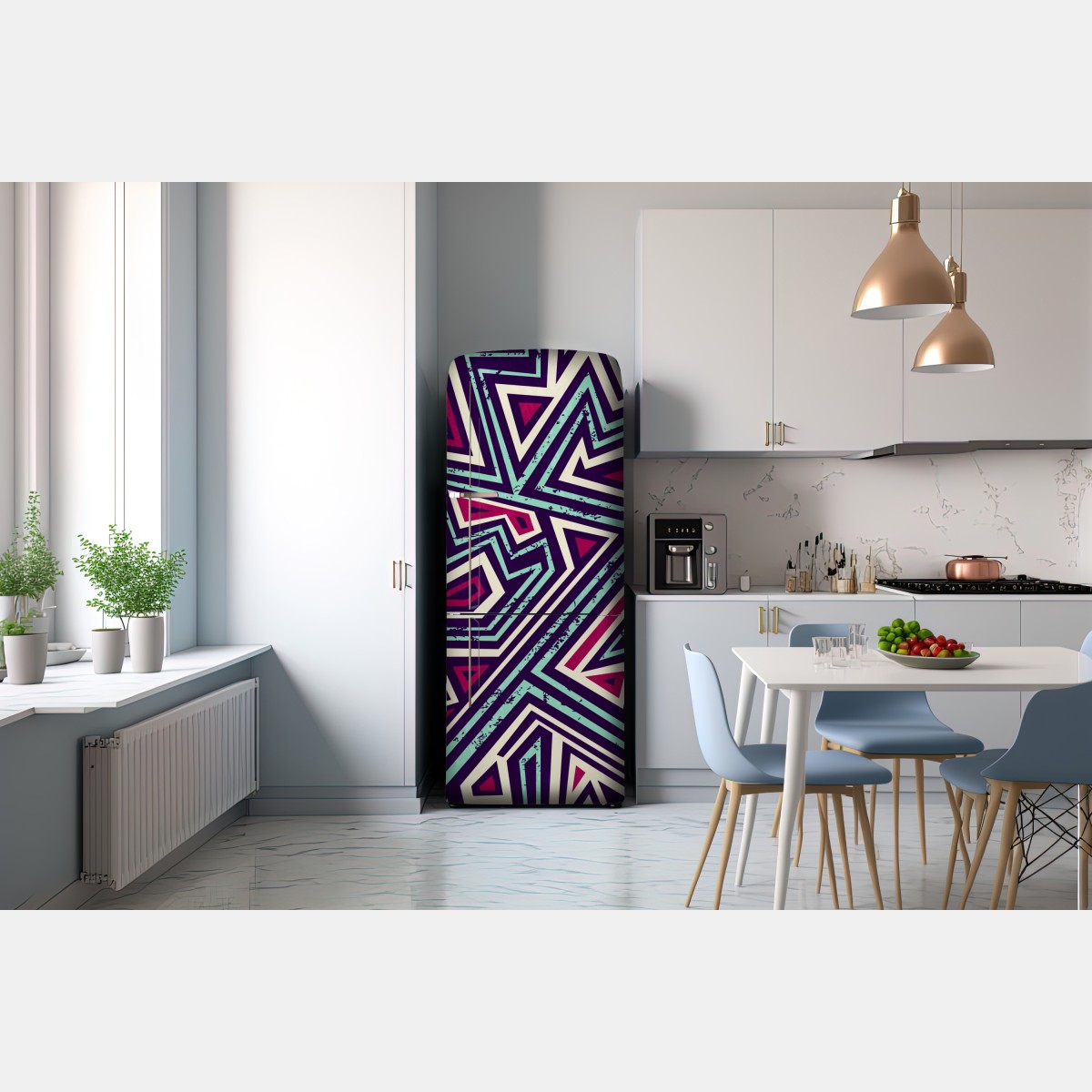 Naklejka na lodówkę odważny geometryczny wzór z trójkątami – Wallissimo® Naklejka na lodówkę odważny geometryczny wzór z trójkątami – Wallissimo®