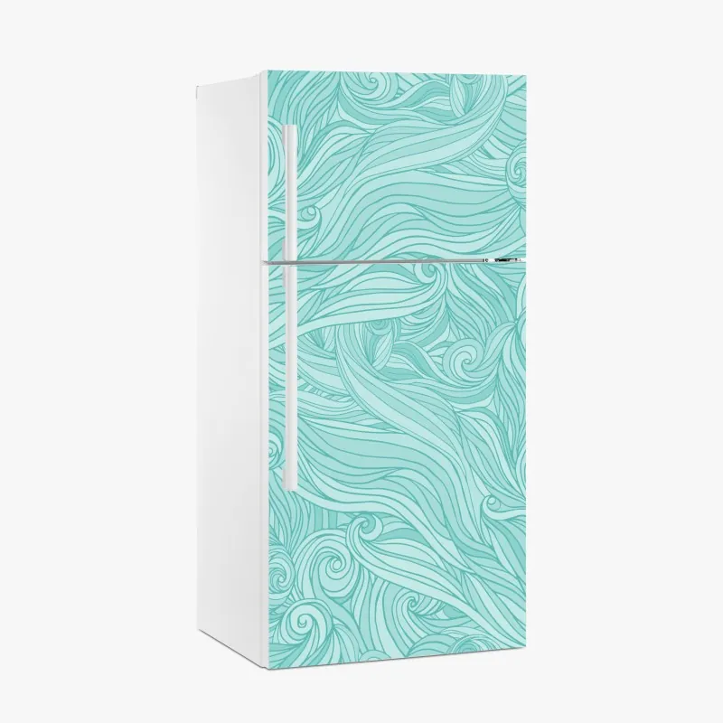 Naklejka na lodówkę turkusowy wzór falowy do dekoracji ścian