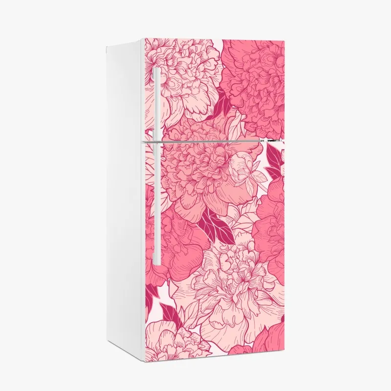 Naklejka na lodówkę różowy wzór z piwoniami