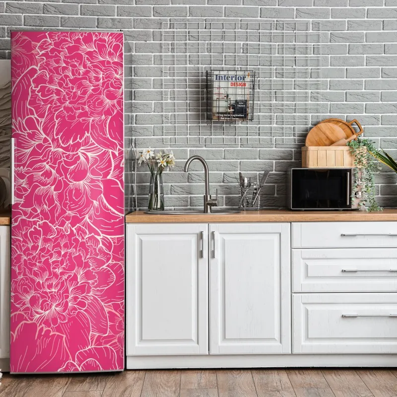 Naklejka na lodówkę odważna geometryczna elewacja w pomarańczy i turkusie – Wallissimo®