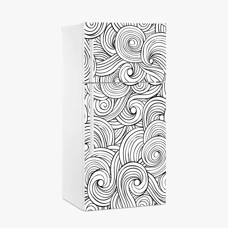 Naklejka na lodówkę czarno-biały wzór ze spiralami