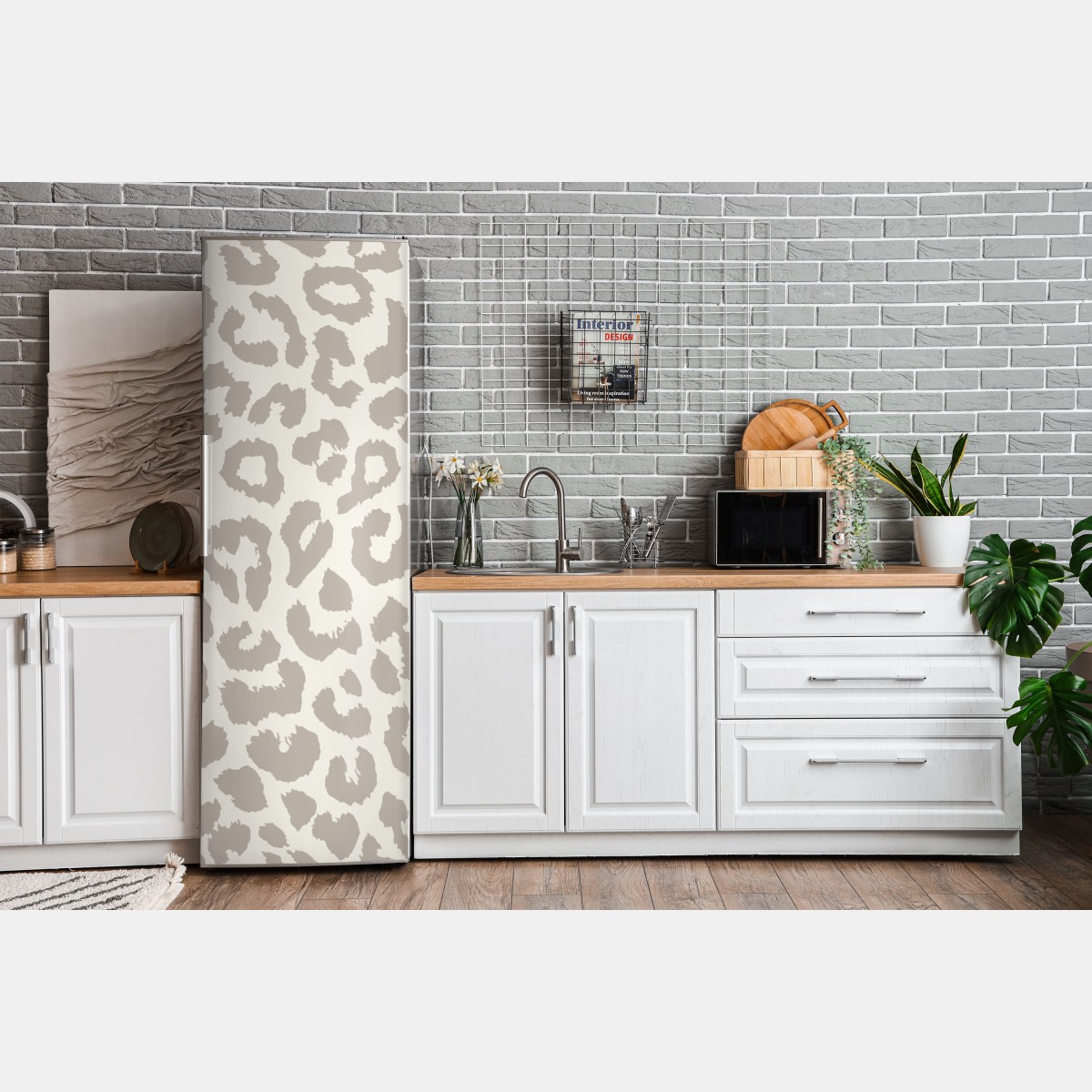 Naklejka na lodówkę neutralny beżowy wzór w panterkę – Wallissimo® Naklejka na lodówkę neutralny beżowy wzór w panterkę – Wallissimo®