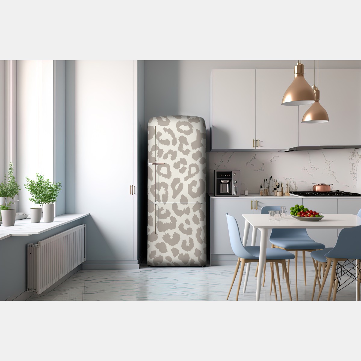 Naklejka na lodówkę neutralny beżowy wzór w panterkę – Wallissimo® Naklejka na lodówkę neutralny beżowy wzór w panterkę – Wallissimo®