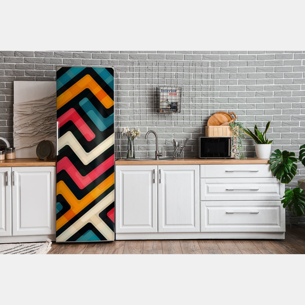 Naklejka na lodówkę kolorowy geometryczny wzór labiryntu – Wallissimo® Naklejka na lodówkę kolorowy geometryczny wzór labiryntu – Wallissimo®