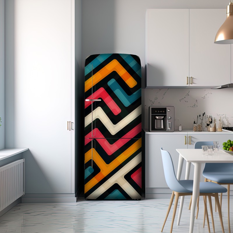 Naklejka na lodówkę kolorowy geometryczny wzór labiryntu – Wallissimo® Naklejka na lodówkę kolorowy geometryczny wzór labiryntu – Wallissimo®