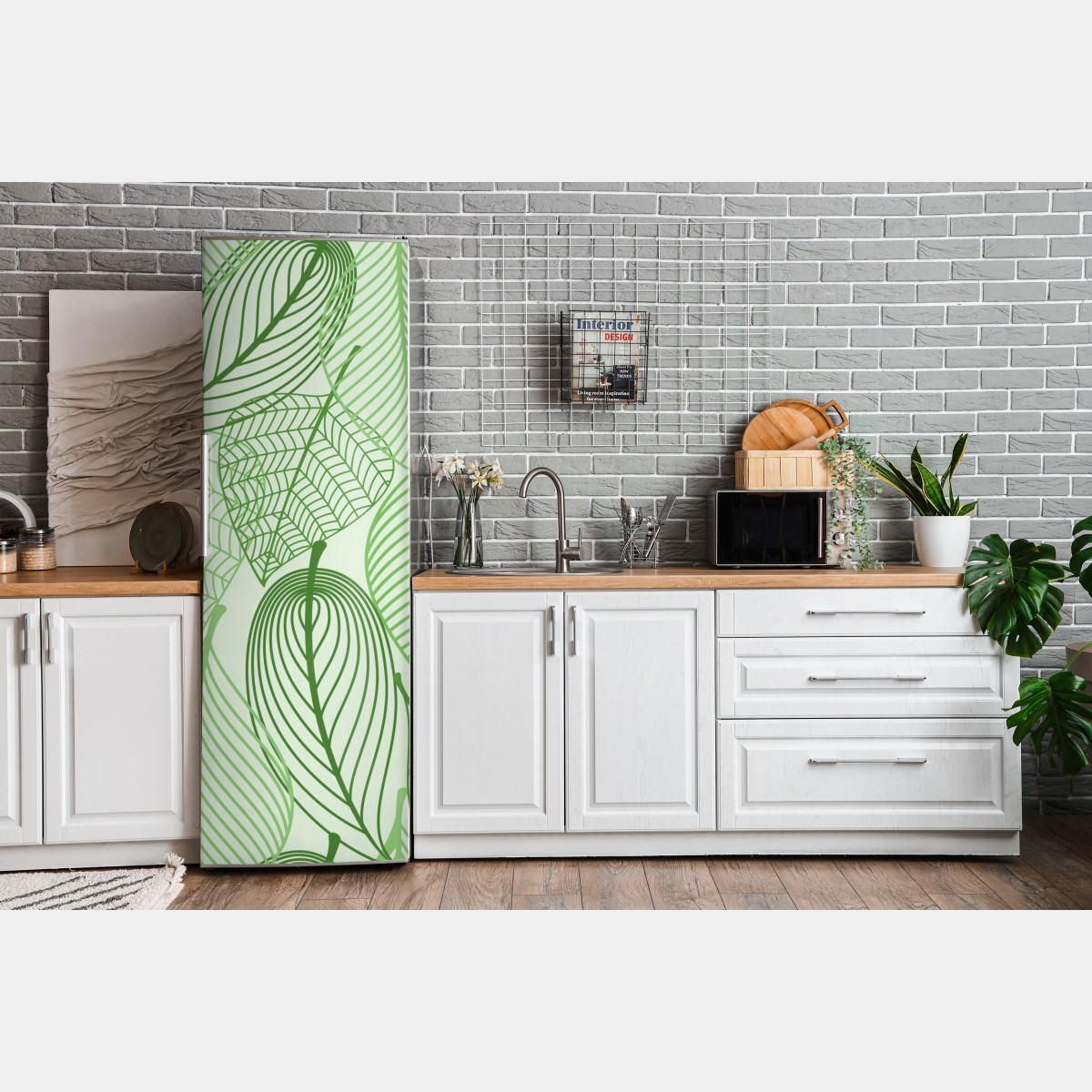 Naklejka na lodówkę zielony botaniczny wzór liści – Wallissimo® Naklejka na lodówkę zielony botaniczny wzór liści – Wallissimo®