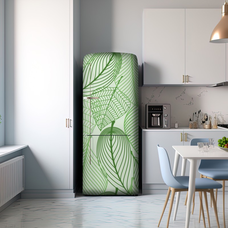 Naklejka na lodówkę zielony botaniczny wzór liści – Wallissimo® Naklejka na lodówkę zielony botaniczny wzór liści – Wallissimo®