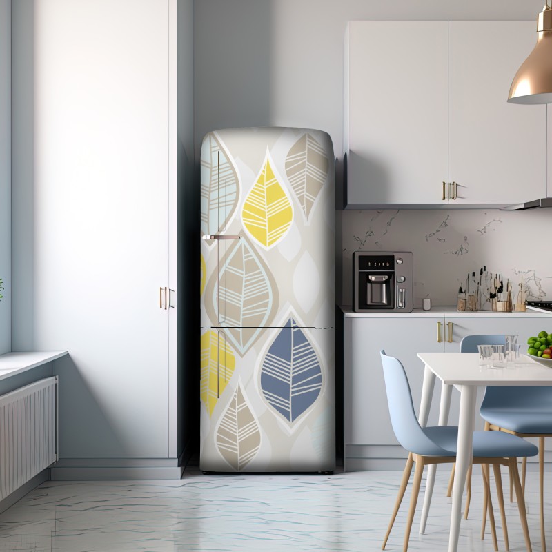 Naklejka na lodówkę skandynawski wzór liści w stonowanych kolorach – Wallissimo® Naklejka na lodówkę skandynawski wzór liści w stonowanych kolorach – Wallissimo®