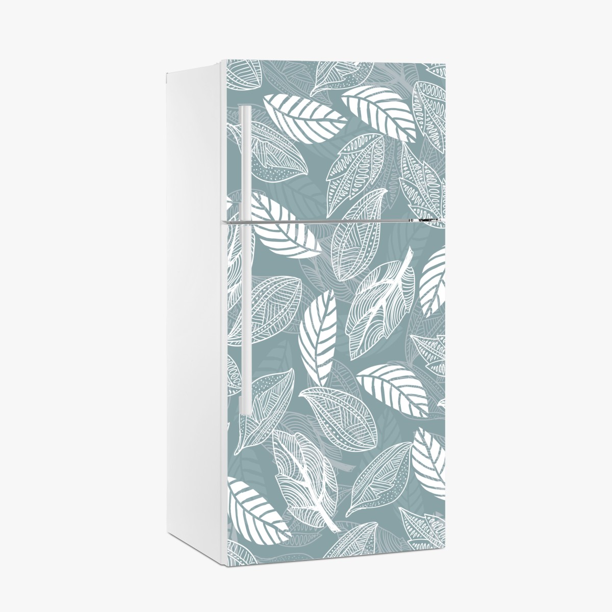 Fridge sticker hand-drawn leaf pattern on teal background