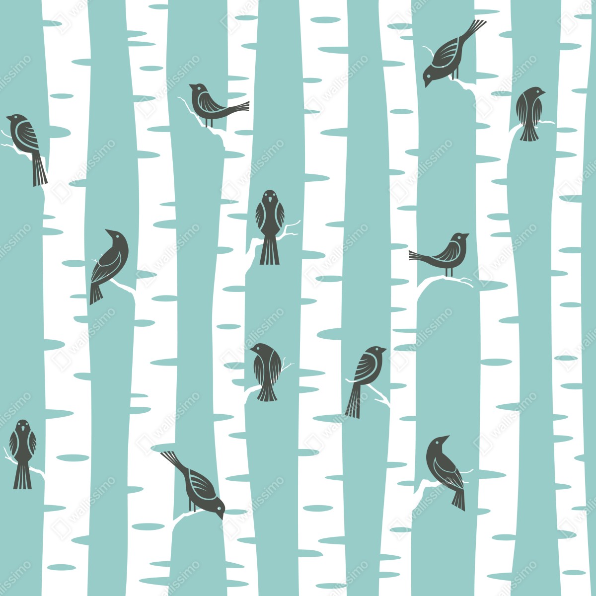 Naklejka na lodówkę turkusowy las brzóz z ptakami – Wallissimo® Naklejka na lodówkę turkusowy las brzóz z ptakami – Wallissimo®