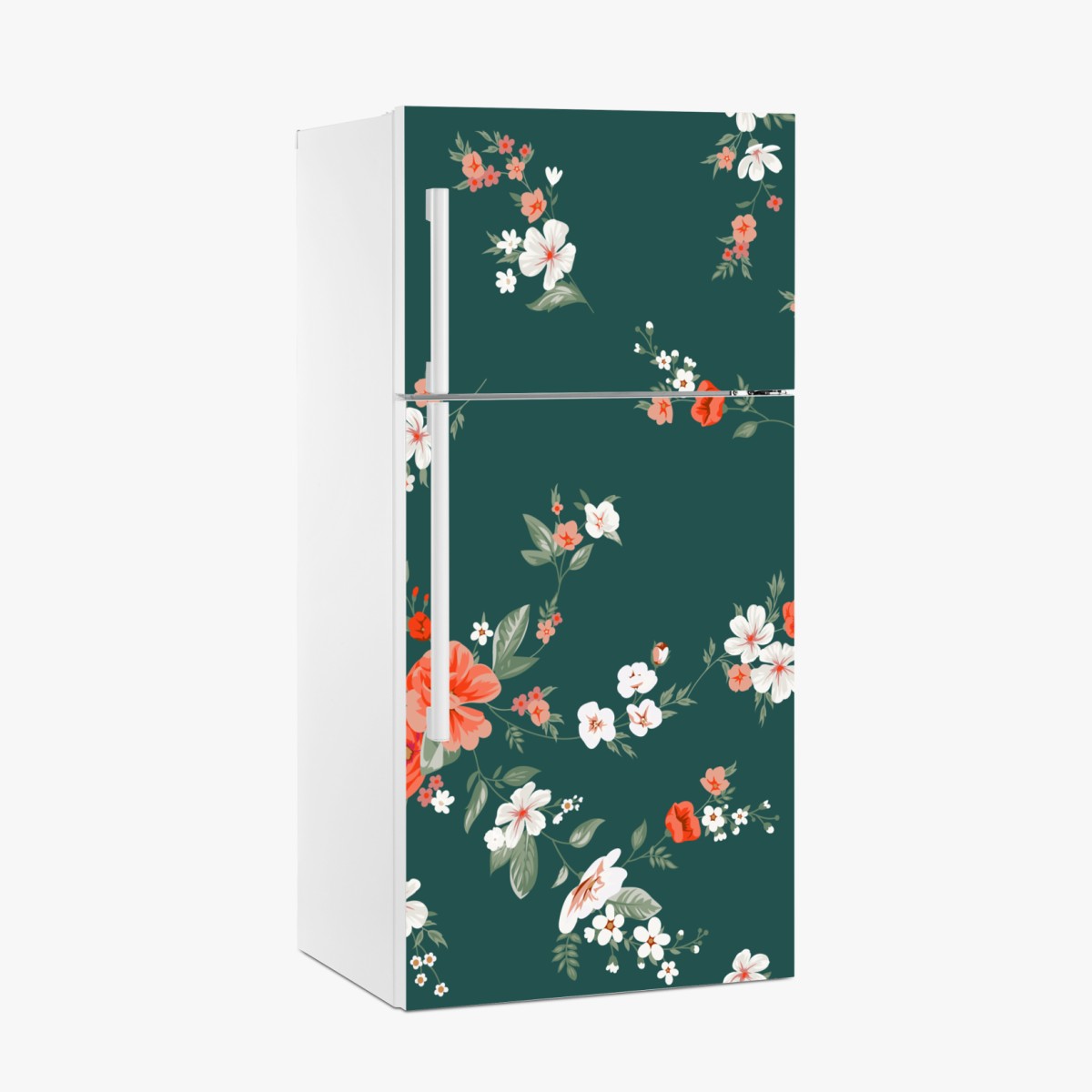 Fridge sticker vintage coral floral pattern on deep green background