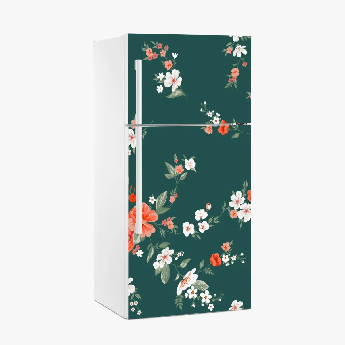 Naklejka na lodówkę vintage koralowy wzór kwiatowy na ciemnozielonym tle – Wallissimo® Naklejka na lodówkę vintage koralowy wzór kwiatowy na ciemnozielonym tle – Wallissimo®