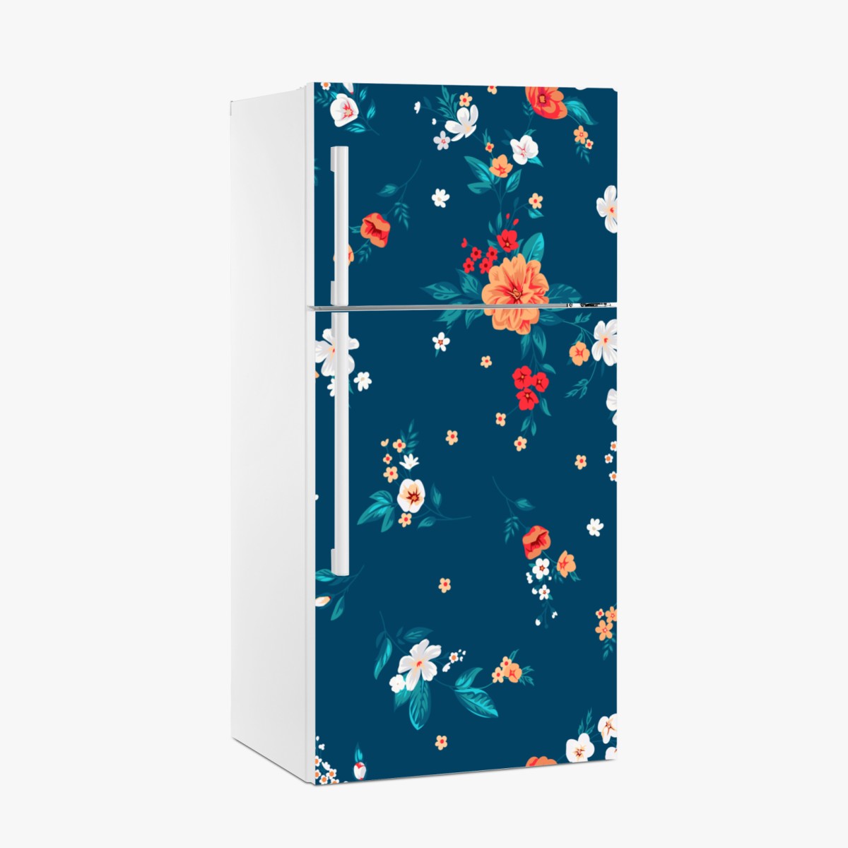 Fridge sticker delicate scattered floral pattern on deep teal