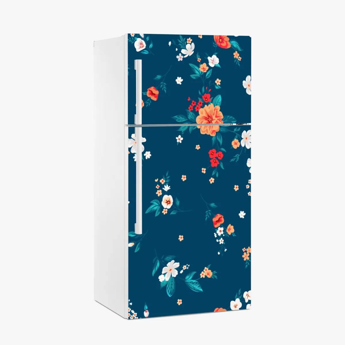 Naklejka na lodówkę delikatny rozproszony wzór kwiatowy na głębokim turkusie – Wallissimo® Naklejka na lodówkę delikatny rozproszony wzór kwiatowy na głębokim turkusie – Wallissimo®