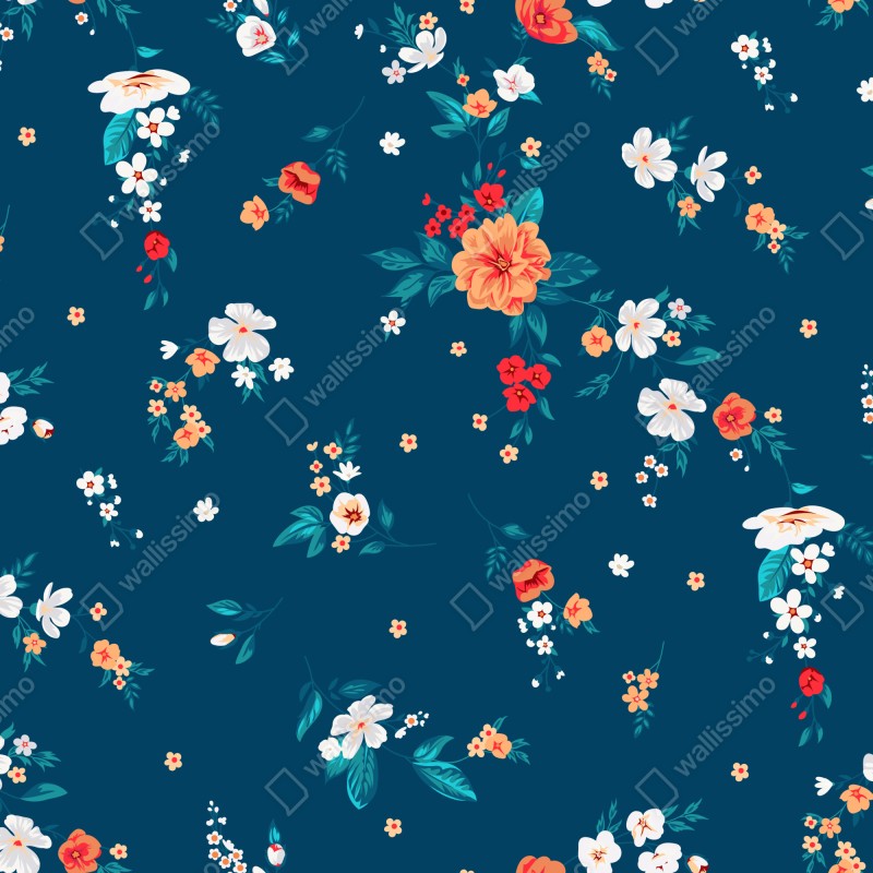 Naklejka na lodówkę delikatny rozproszony wzór kwiatowy na głębokim turkusie – Wallissimo® Naklejka na lodówkę delikatny rozproszony wzór kwiatowy na głębokim turkusie – Wallissimo®