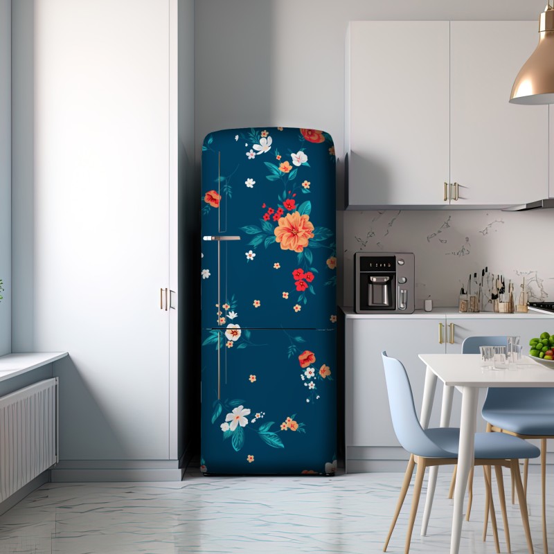 Naklejka na lodówkę delikatny rozproszony wzór kwiatowy na głębokim turkusie – Wallissimo® Naklejka na lodówkę delikatny rozproszony wzór kwiatowy na głębokim turkusie – Wallissimo®