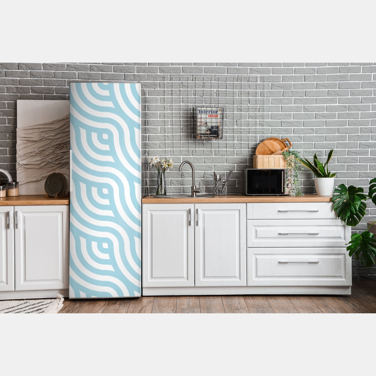 Naklejka na lodówkę miękki turkusowy geometryczny wzór fal – Wallissimo® Naklejka na lodówkę miękki turkusowy geometryczny wzór fal – Wallissimo®