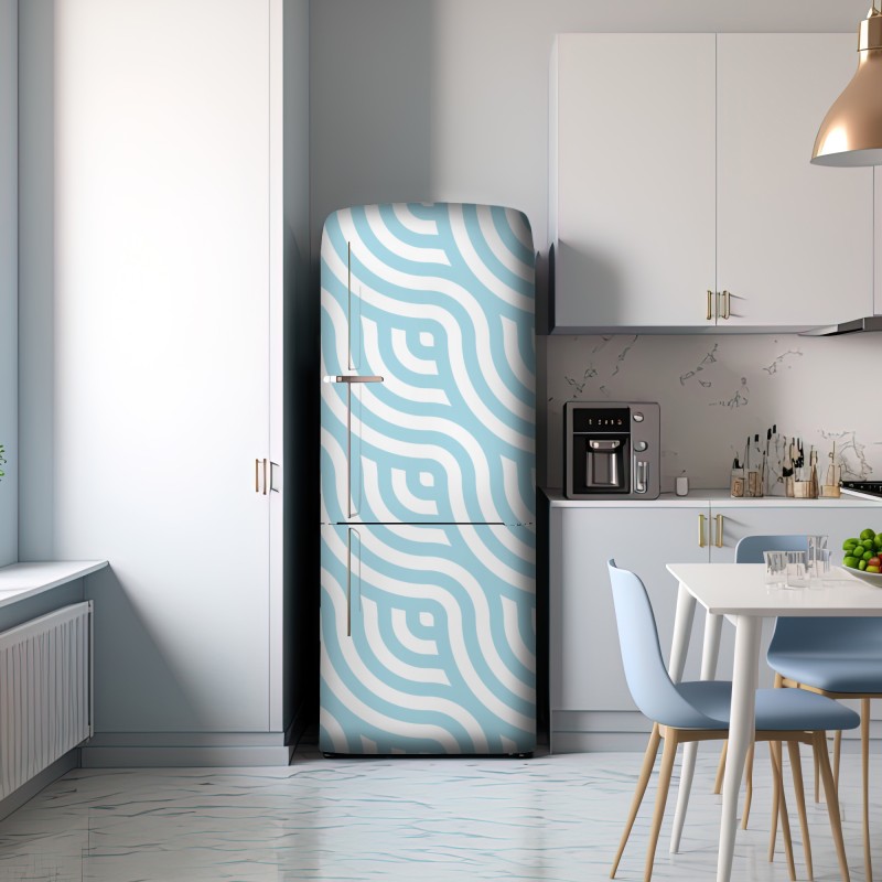 Naklejka na lodówkę miękki turkusowy geometryczny wzór fal – Wallissimo® Naklejka na lodówkę miękki turkusowy geometryczny wzór fal – Wallissimo®