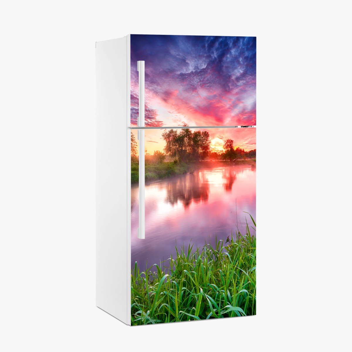 Fridge sticker serene summer sunrise over river banks