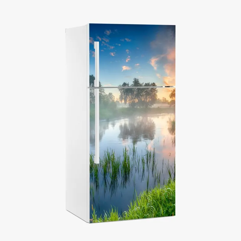 Naklejka na lodówkę jasny wzór z cytrynami i kwiatami – Wallissimo®