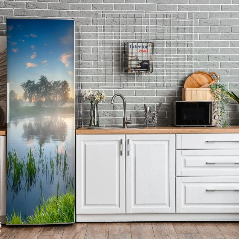 Naklejka na lodówkę jasny wzór z cytrynami i kwiatami – Wallissimo®