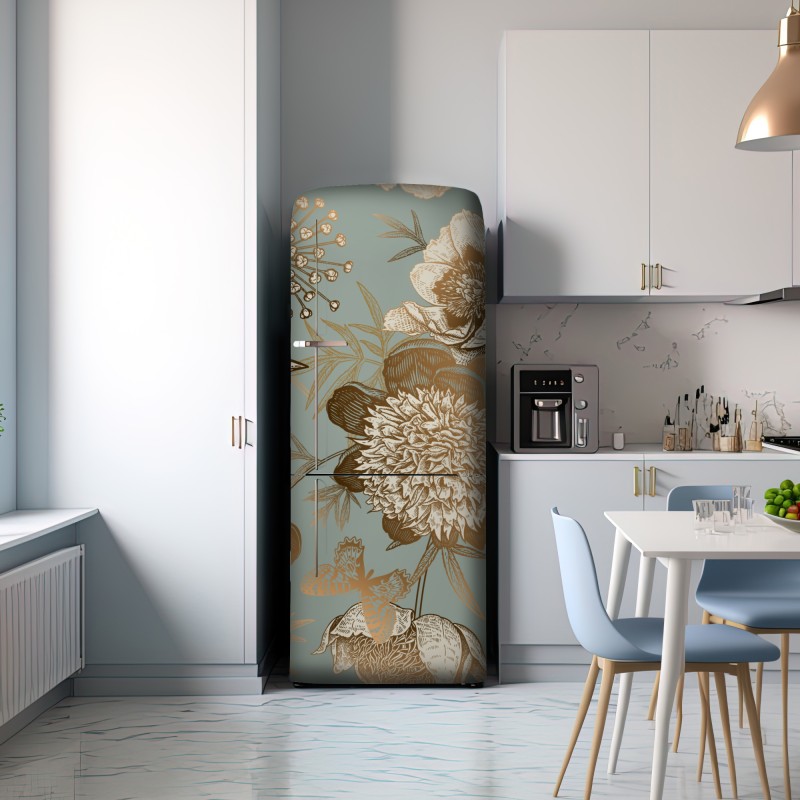 Naklejka na lodówkę vintage botaniczny motyw kwiatowy z ptakiem – Wallissimo® Naklejka na lodówkę vintage botaniczny motyw kwiatowy z ptakiem – Wallissimo®