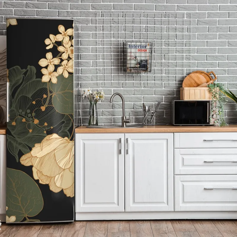 Naklejka na lodówkę delikatny złoty wzór miłorzębu – Wallissimo®