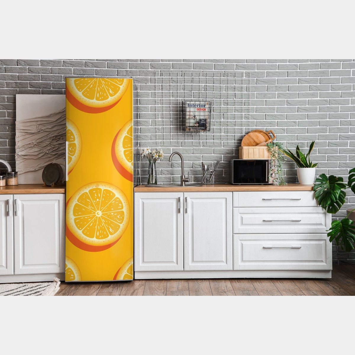 Naklejka na lodówkę żywy wzór plasterków pomarańczy – Wallissimo® Naklejka na lodówkę żywy wzór plasterków pomarańczy – Wallissimo®