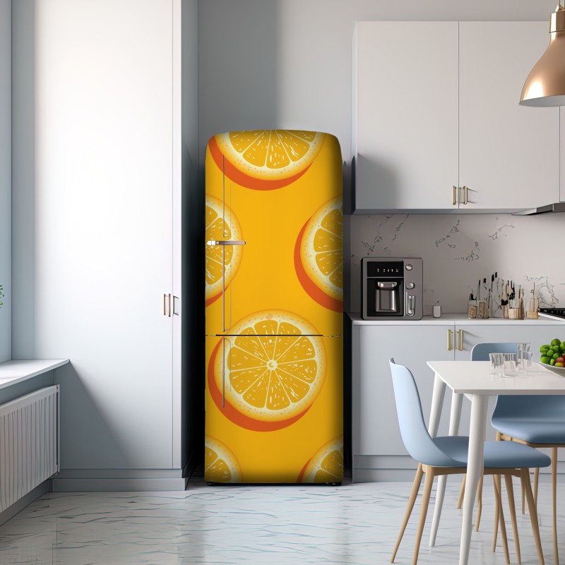 Naklejka na lodówkę żywy wzór plasterków pomarańczy – Wallissimo® Naklejka na lodówkę żywy wzór plasterków pomarańczy – Wallissimo®